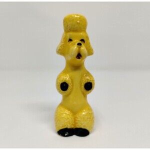 Kitsch Yellow Poodle Figurine 3.25 Dog Signed Japan 10 Circle Around It Begging